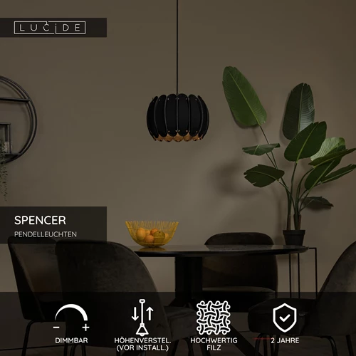 Lucide SPENCER - Pendelleuchten - Ø 30 cm - 1xE27 - Schwarz - USP